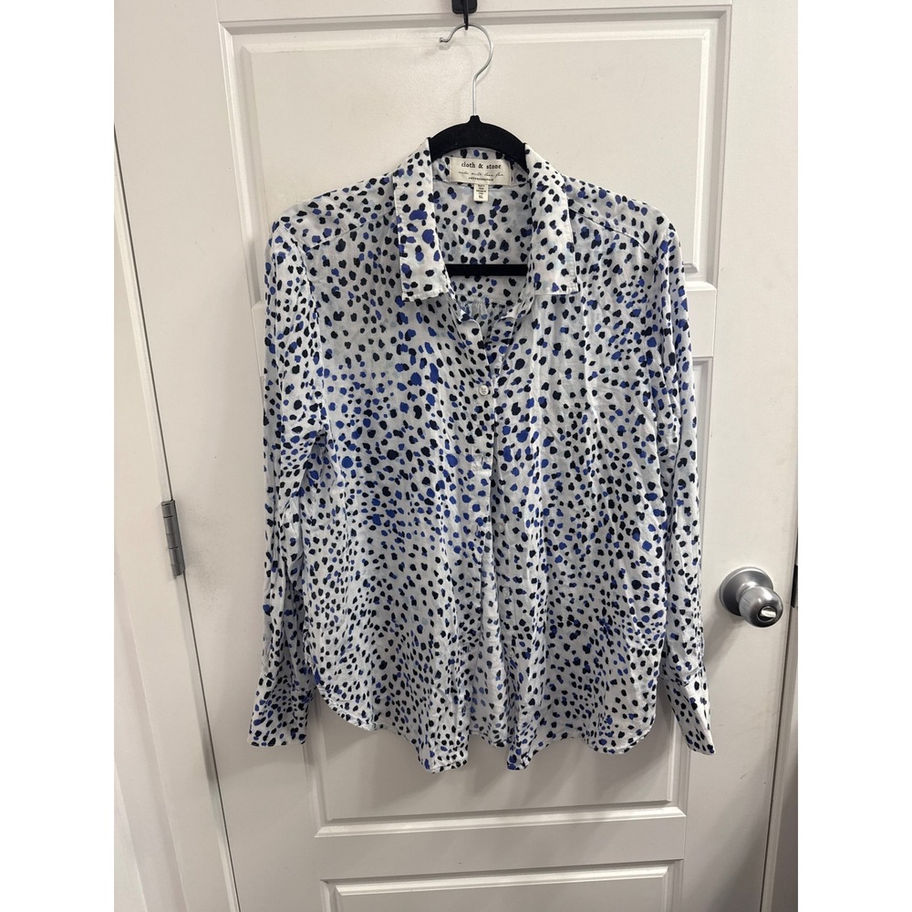Cloth & Stone Anthropologie XL Blue Black Abstract Print Button Down Shirt